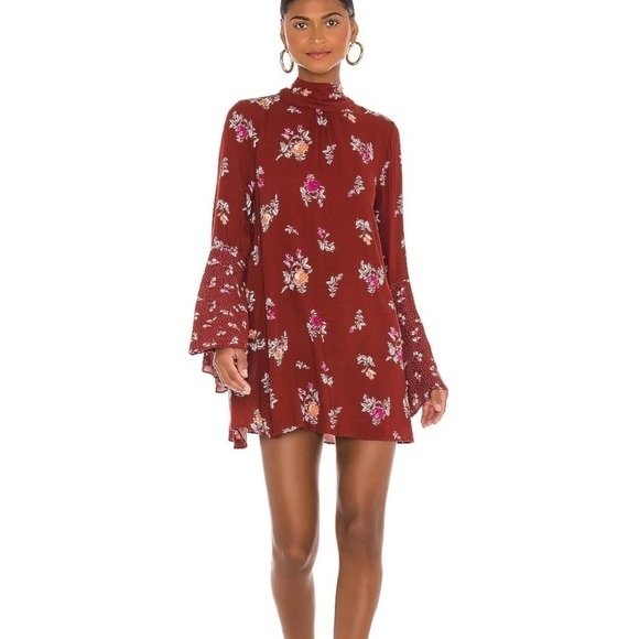Free People Tate Tunic / Mini Dress Burgundy Vintage Combo Floral Print Size XS - Picture 2 of 14
